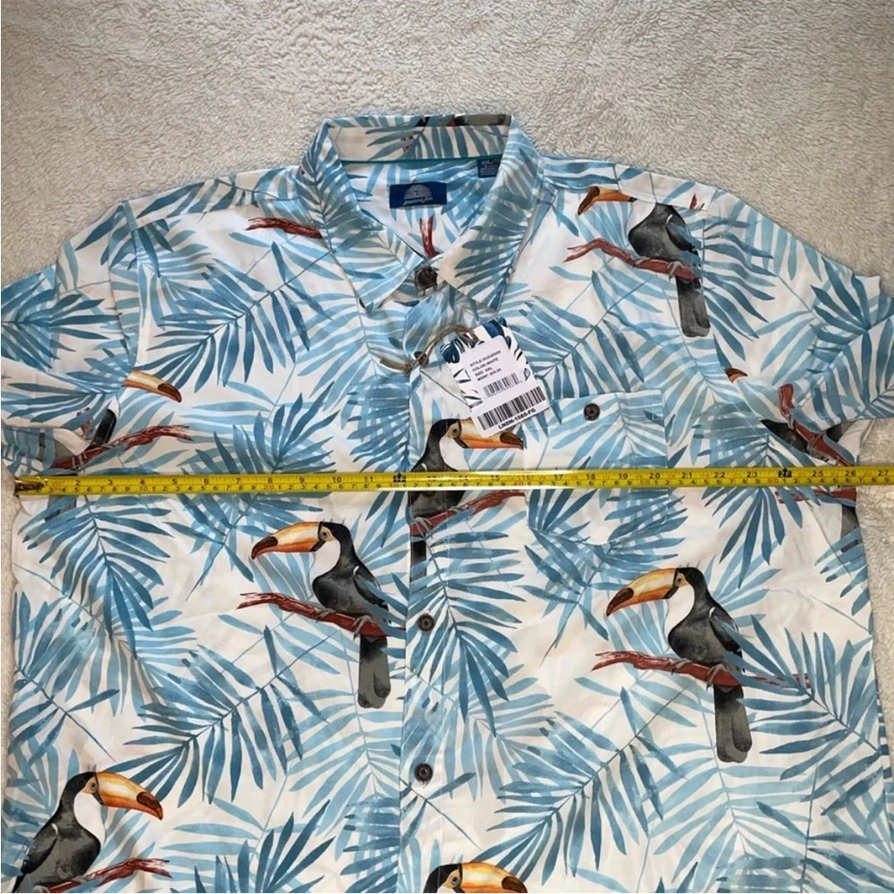 Havana Jim Tropical Blue Toucan Print Men's Button Down Shirt - Picture 3 of 5